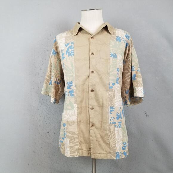 Boca Classics Shirt Mens 2XL Tan Blue Hawaiian Aloha Camp Short Sleeve Button - Picture 1 of 16